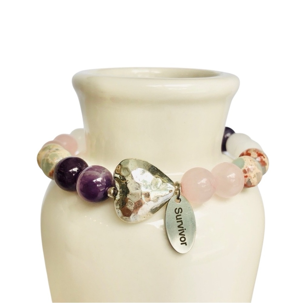 GEMSTONE | Survivor Charm Multicolor Beaded Bracelet Gift for her Anniversary